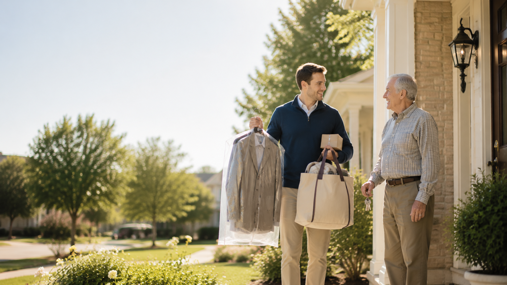 professional concierge assistant helping an elderly gentleman