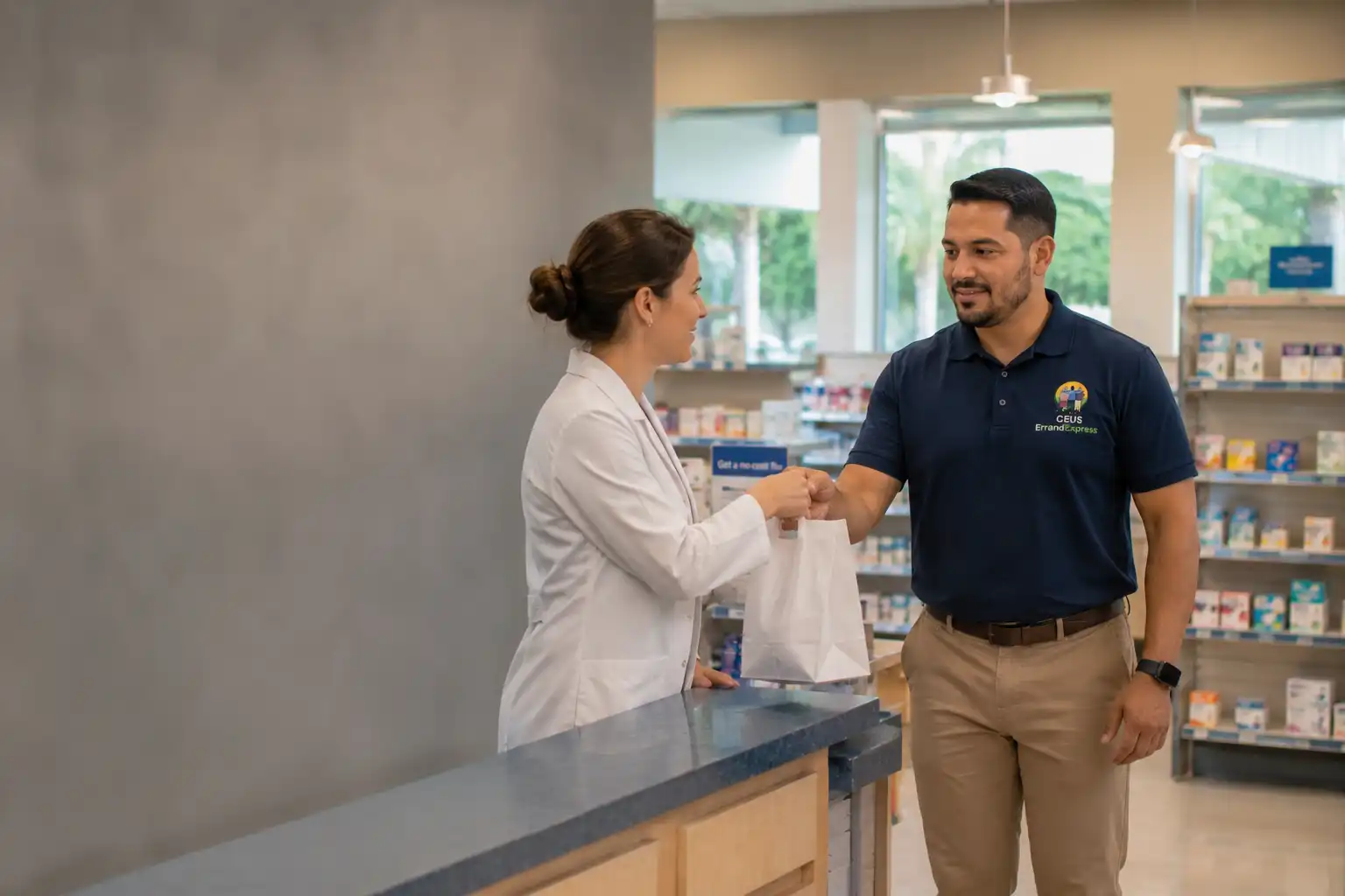 Male errand runner providing prescription pickup assistance in Central Florida